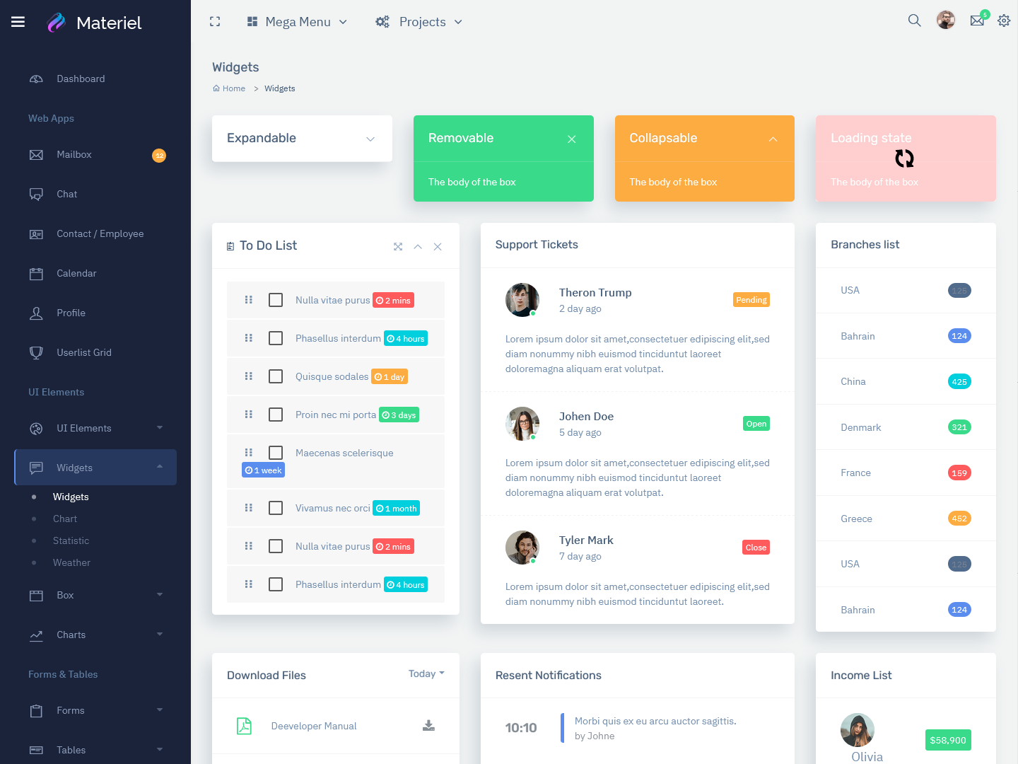 Widgets - Premium Admin Template