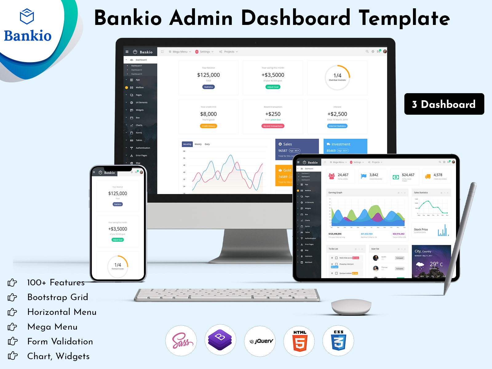 Responsive Bootstrap Admin Template & Dashboard UI Kit – Bankio