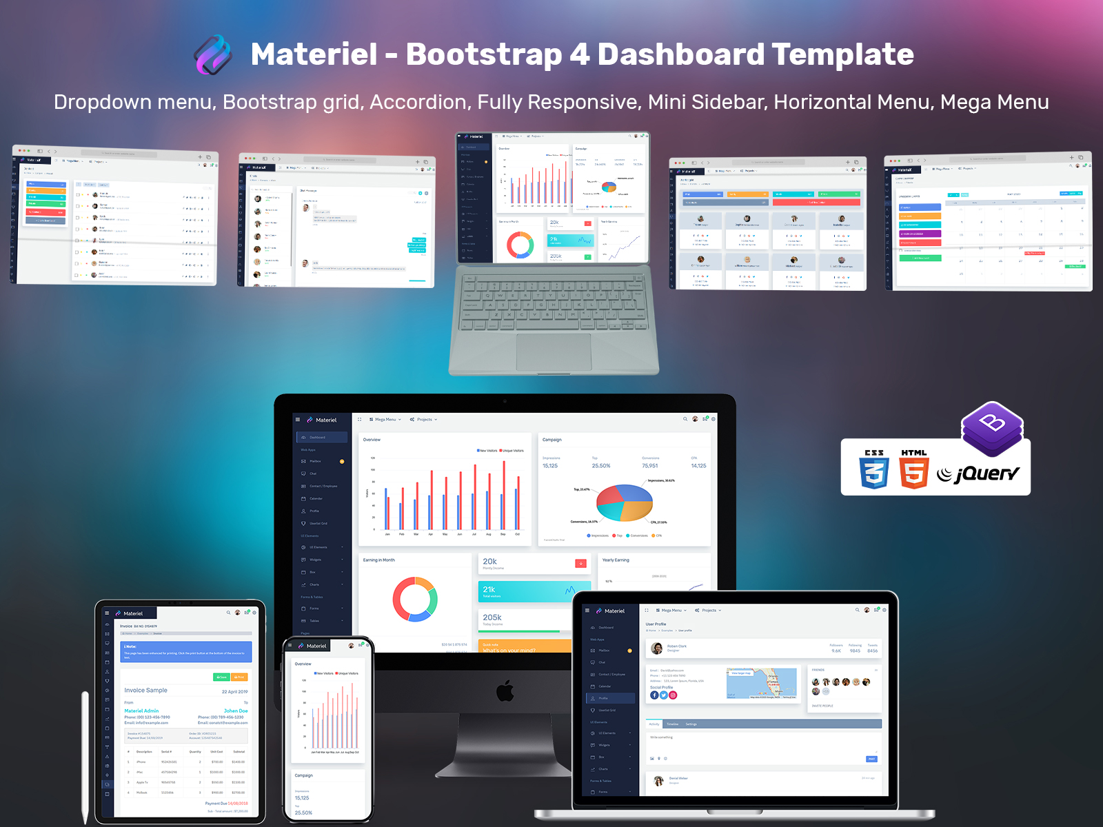 Bootstrap Admin Web App Template & Dashboard UI Kit – Material