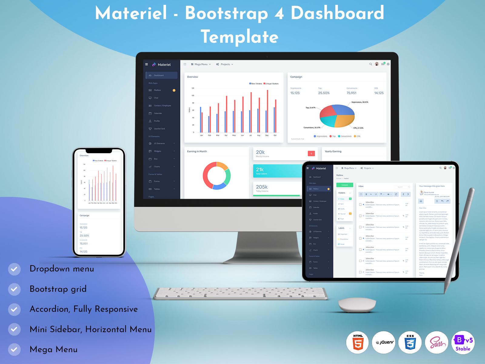 Materiel – Bootstrap 4 Dashboard Template
