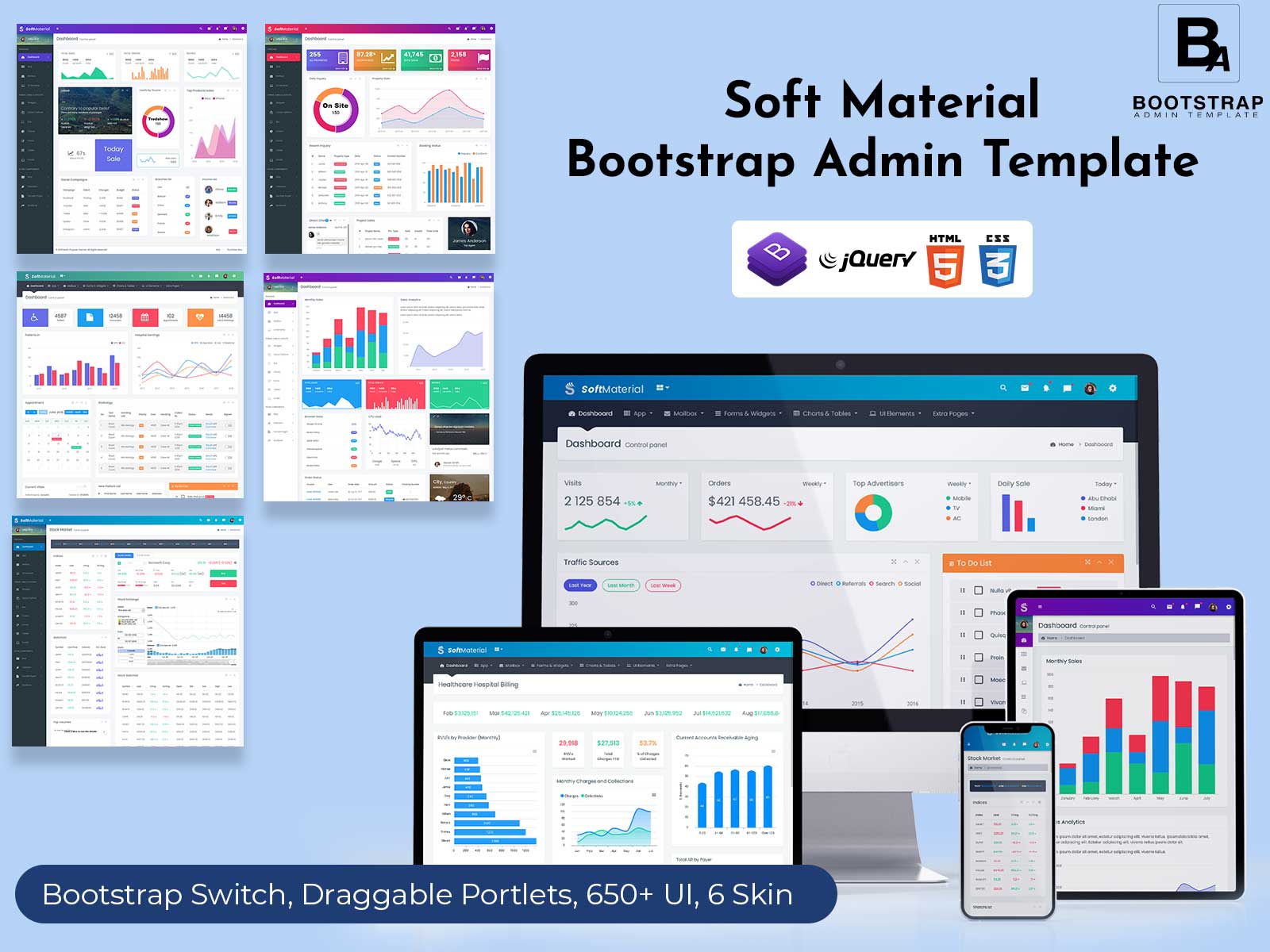 Soft Material – Responsive Web Application Kit With Dashboard Design