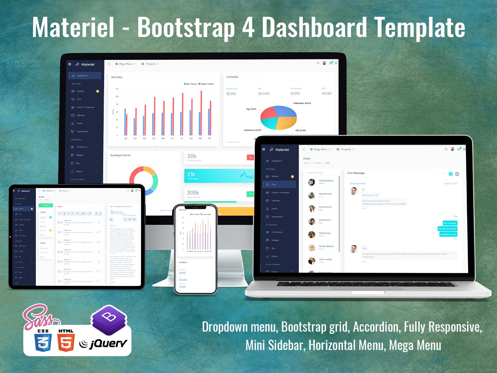 Responsive Bootstrap 4 Admin With Dashboard UI Kit – Material
