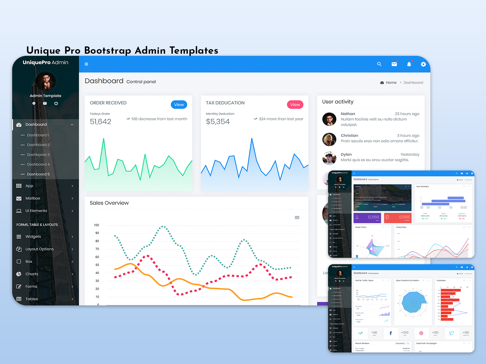 Unique Pro –  Bootstrap 4 Admin Templates With Analytical Dashboard